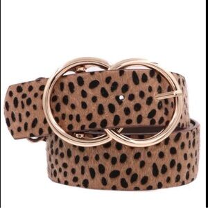 🆕🤎BROWN SPOT DOUBLE CIRCLE Belt with Gold Buckle